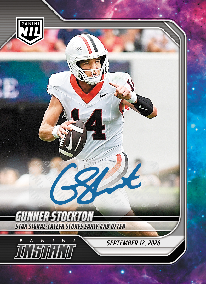 Detailed Image of Gunner Stockton - 2026 Panini NIL College Football #2-GST - Galaxy 1/1 Auto