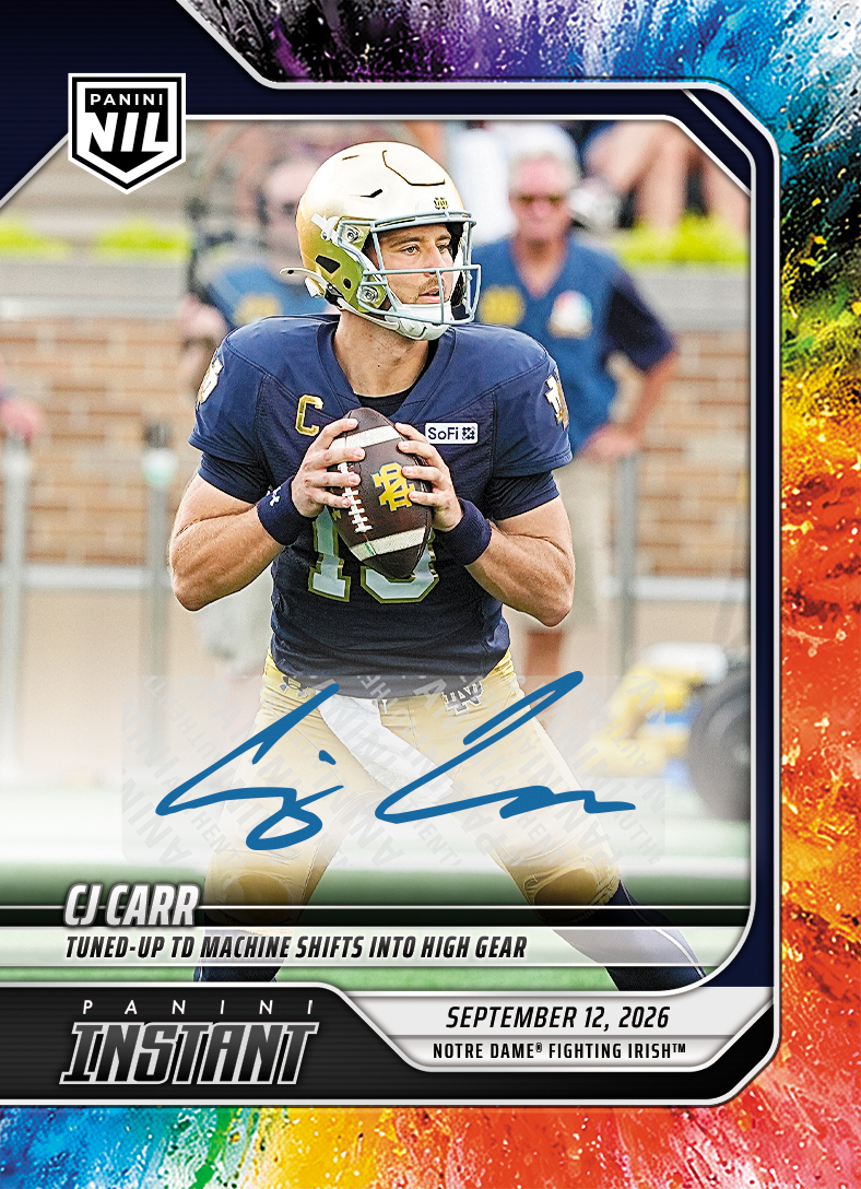 Detailed Image of CJ Carr - 2026 Panini Instant NIL College Football #2-CJC - Color Blast /10 Auto