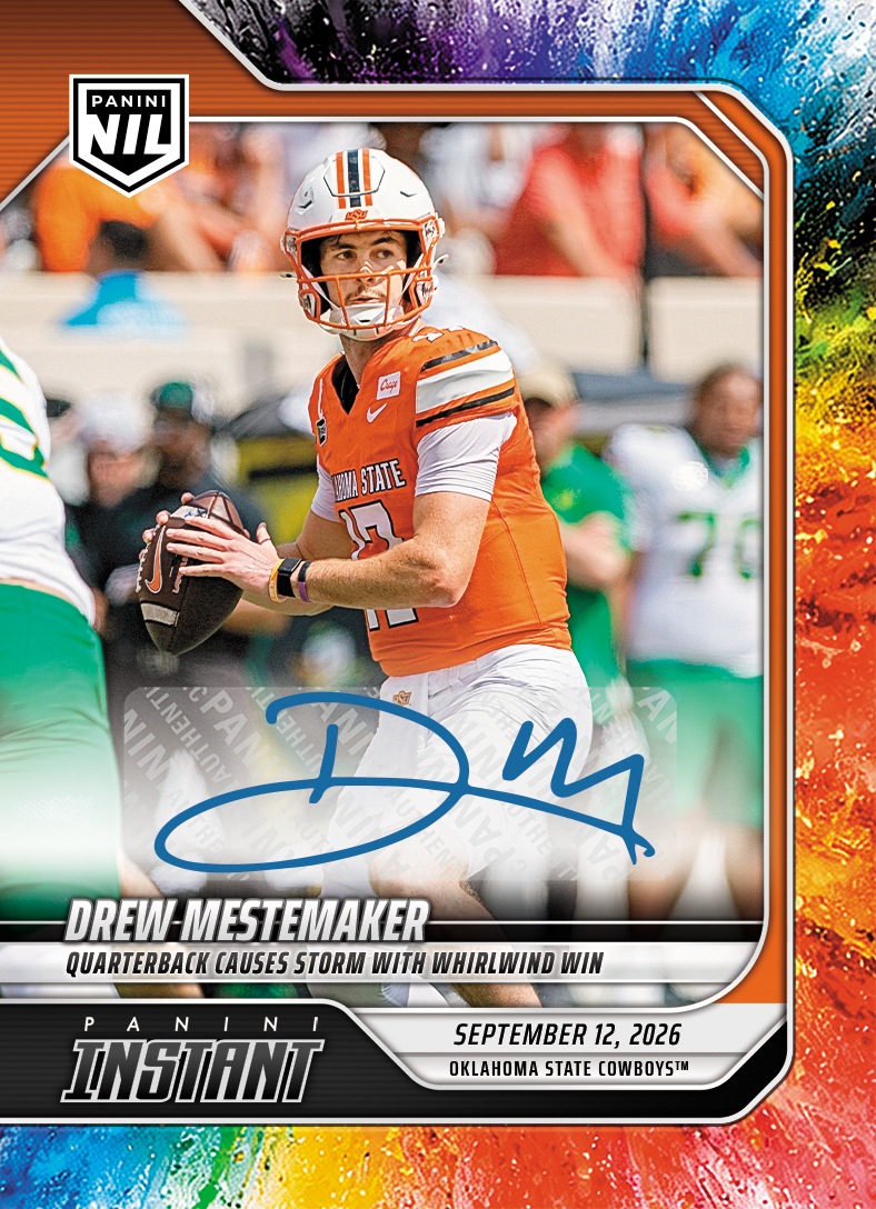 Detailed Image of Drew Mestemaker - 2026 Panini Instant NIL College Football #2-DME - Color Blast /10 Auto