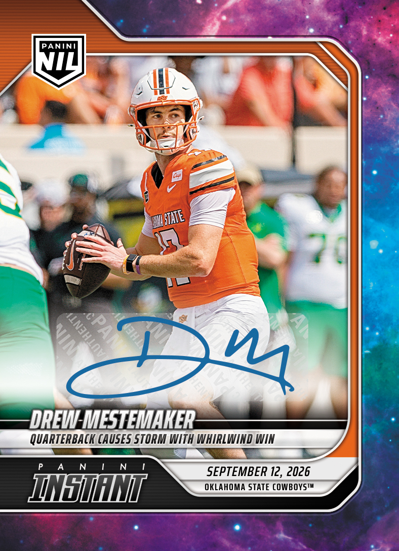 Detailed Image of Drew Mestemaker - 2026 Panini Instant NIL College Football #2-DME - Galaxy 1/1 Auto