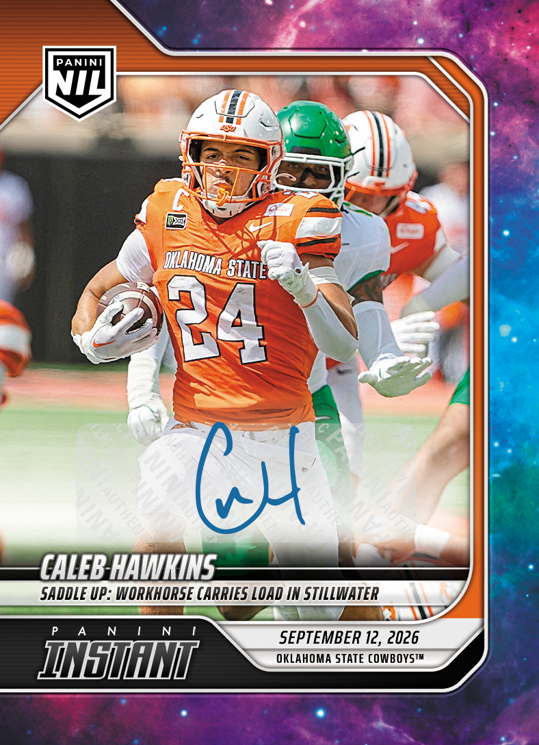 Detailed Image of Caleb Hawkins - 2026 Panini Instant NIL College Football #2-CHA - Galaxy 1/1 Auto