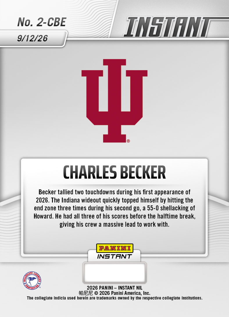 Product thumbnail image 2 of Charles Becker - 2026 Panini NIL College Football #2-CBE - Base Card 25-pack