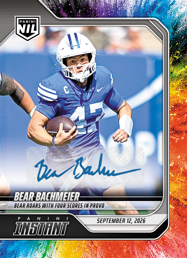 Detailed Image of Bear Bachmeier - 2026 Panini Instant NIL College Football #2-BBA - Color Blast /10 Auto