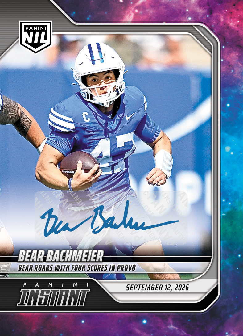 Detailed Image of Bear Bachmeier - 2026 Panini Instant NIL College Football #2-BBA - Galaxy 1/1 Auto