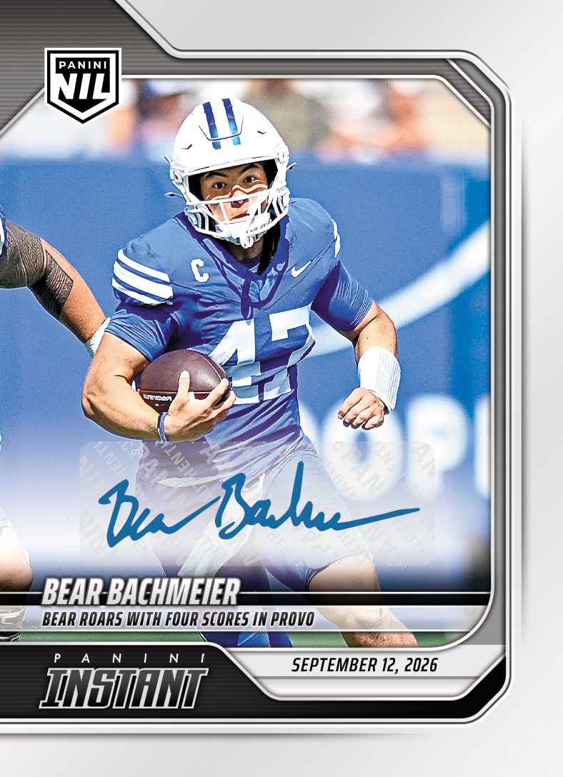 Detailed Image of Bear Bachmeier - 2026 Panini Instant NIL College Football #2-BBA - Base /99 Auto