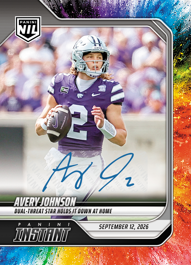 Detailed Image of Avery Johnson - 2026 Panini NIL College Football #2-AJO - Color Blast /10 Auto