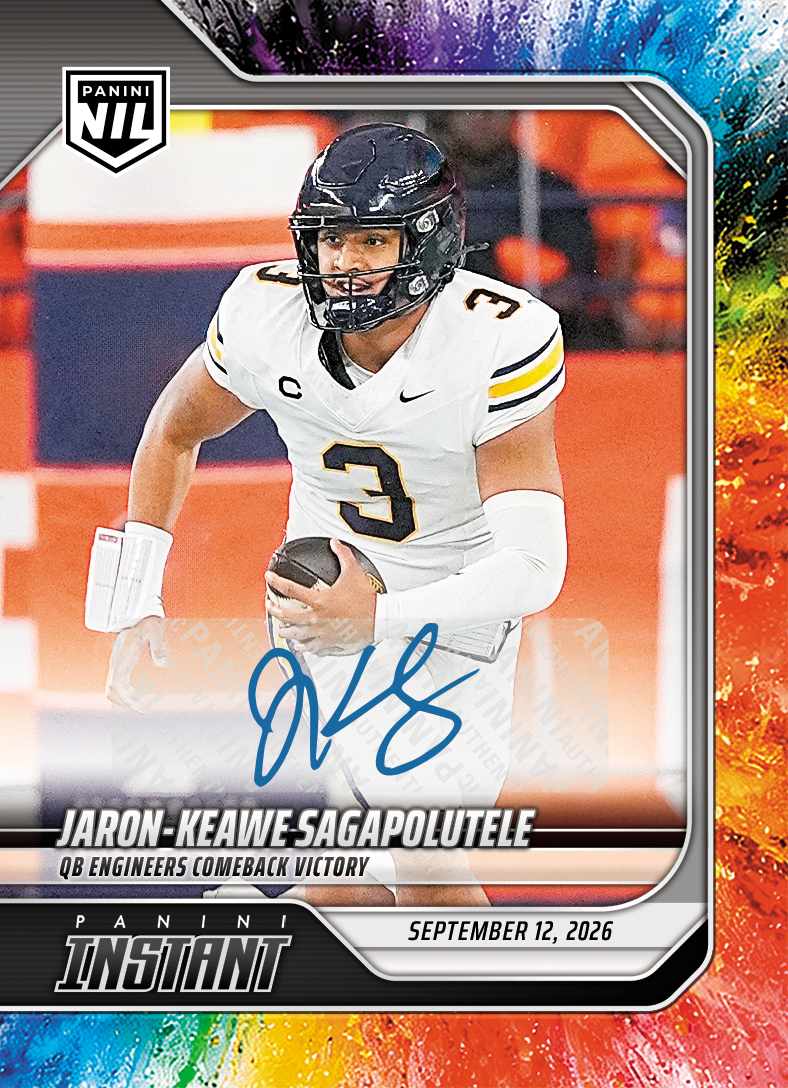 Detailed Image of Jaron-Keawe Sagapolutele - 2026 Panini Instant NIL College Football #2-JKS - Color Blast /10 Auto