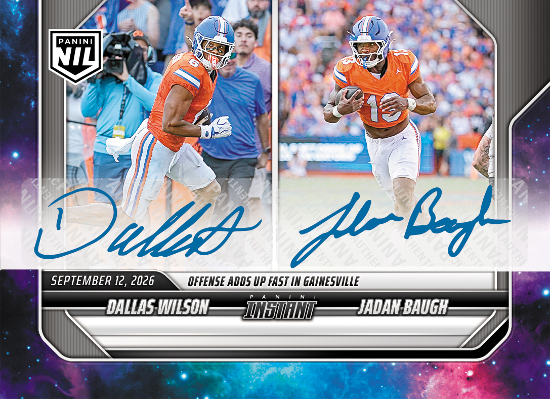 Detailed Image of Dallas Wilson/Jadan Baugh - 2026 Panini NIL College Football #2-FLA - Galaxy 1/1 Auto