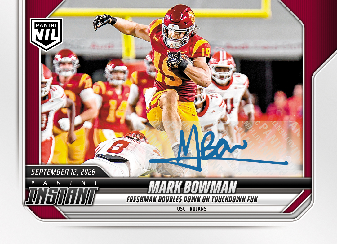 Detailed Image of Mark Bowman - 2026 Panini Instant NIL College Football #2-MBO - Base /99 Auto
