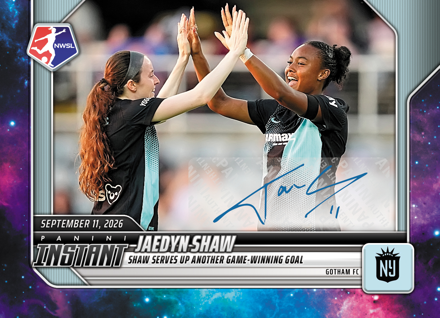 Detailed Image of Jaedyn Shaw - 2026 Panini Instant NWSL #168 - Galaxy 1/1 Auto