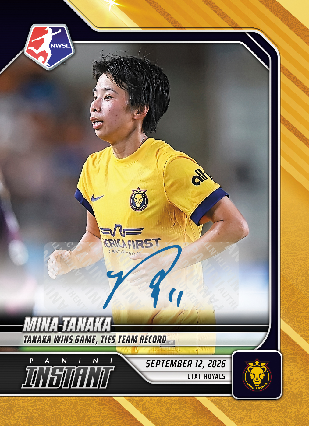 Detailed Image of Mina Tanaka - 2026 Panini Instant NWSL #172 - Gold /10 Auto
