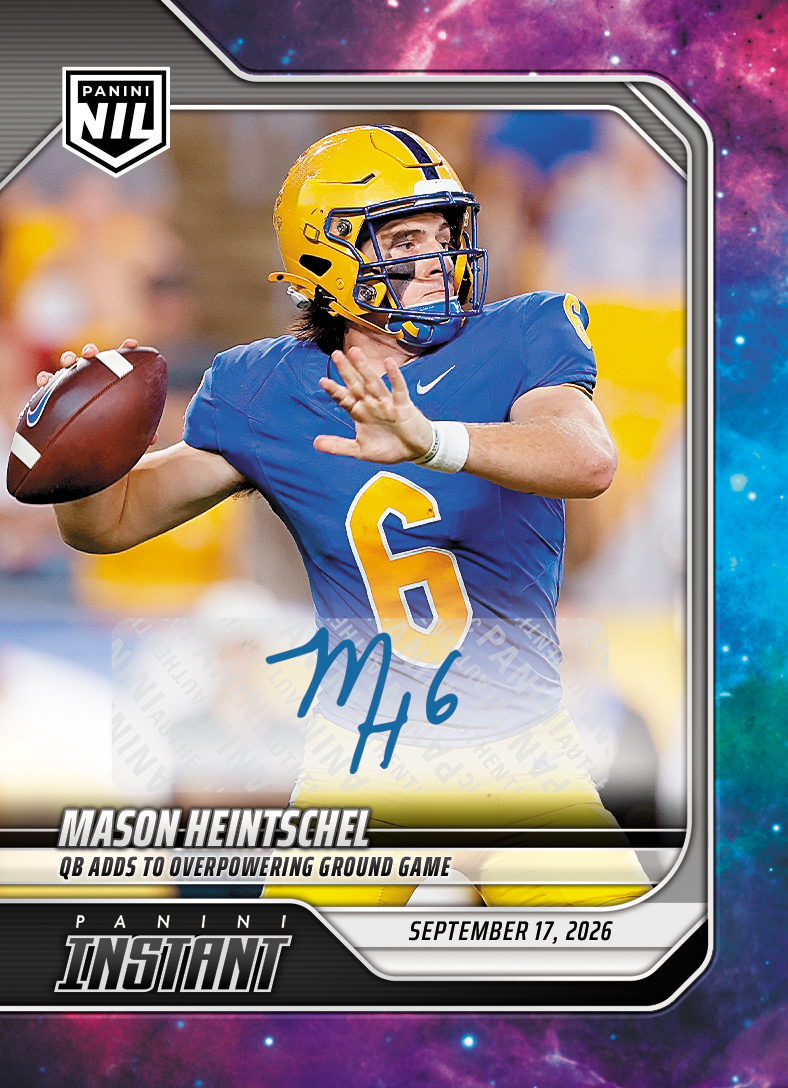 Detailed Image of Mason Heintschel - 2026 Panini Instant NIL College Football #3-MHI - Galaxy 1/1 Auto