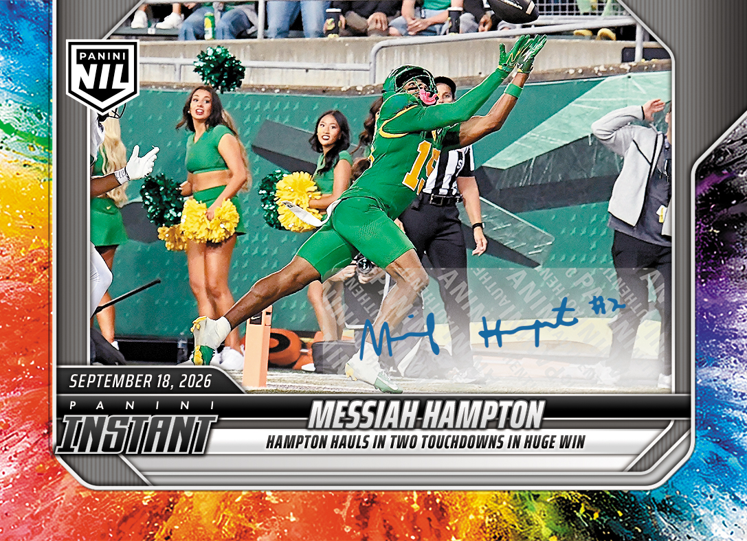 Detailed Image of Messiah Hampton - 2026 Panini Instant NIL College Football #3-MHA - Color Blast /10 Auto