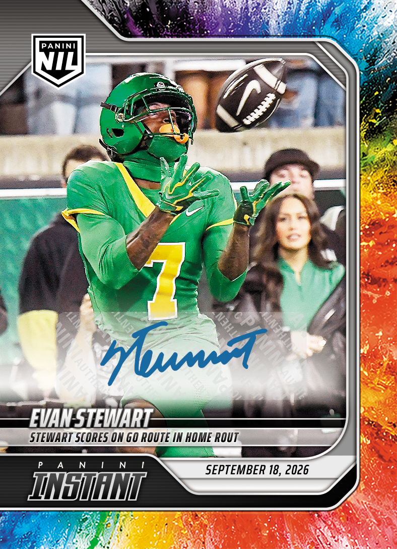 Detailed Image of Evan Stewart - 2026 Panini Instant NIL College Football #3-EST - Color Blast /10 Auto
