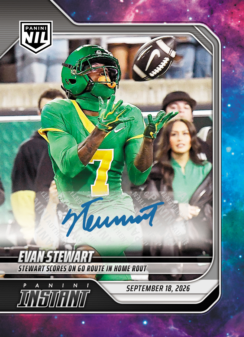 Detailed Image of Evan Stewart - 2026 Panini Instant NIL College Football #3-EST - Galaxy 1/1 Auto