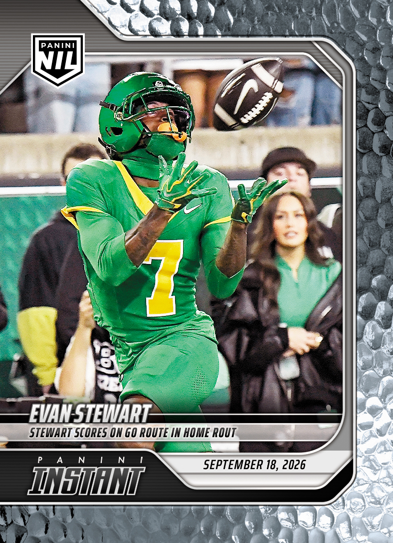 Detailed Image of Evan Stewart - 2026 Panini Instant NIL College Football #3-EST - Metallic /5