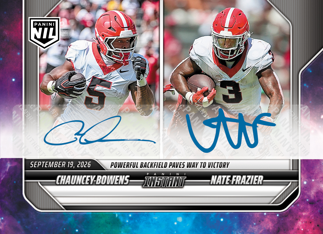 Detailed Image of Chauncey Bowens/Nate Frazier - 2026 Panini Instant NIL College Football #3-UGA - Galaxy 1/1 Auto