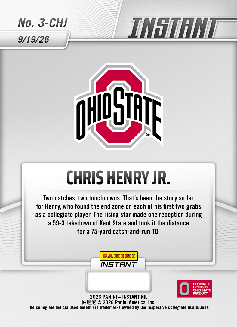 Product thumbnail image 2 of Chris Henry Jr. - 2026 Panini Instant NIL College Football #3-CHJ - Base Card 10-pack