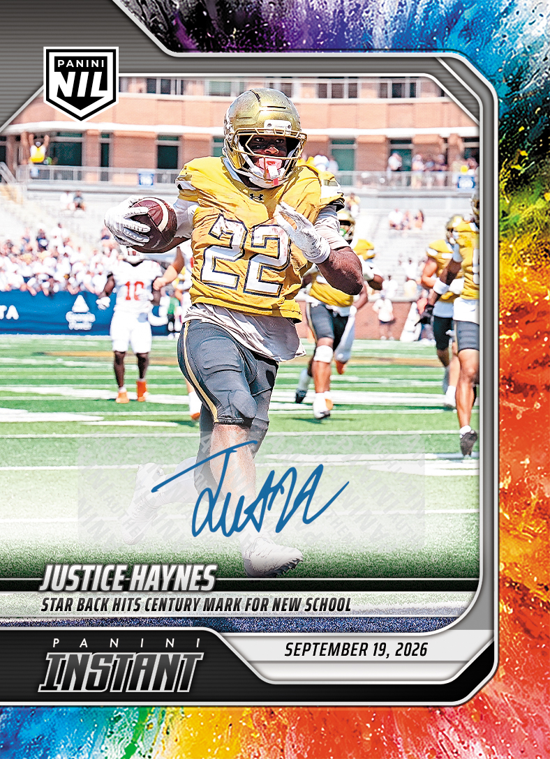 Detailed Image of Justice Haynes - 2026 Panini Instant NIL College Football #3-JHA - Color Blast /10 Auto