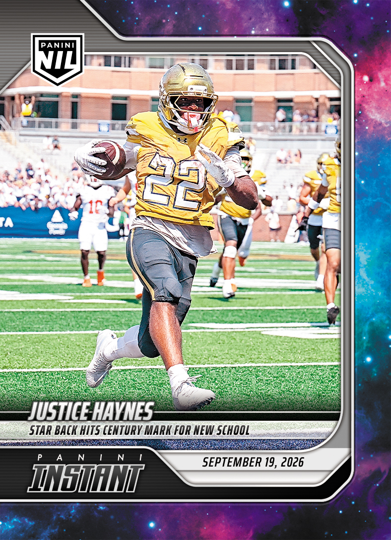 Detailed Image of Justice Haynes - 2026 Panini Instant NIL College Football #3-JHA - Galaxy 1/1