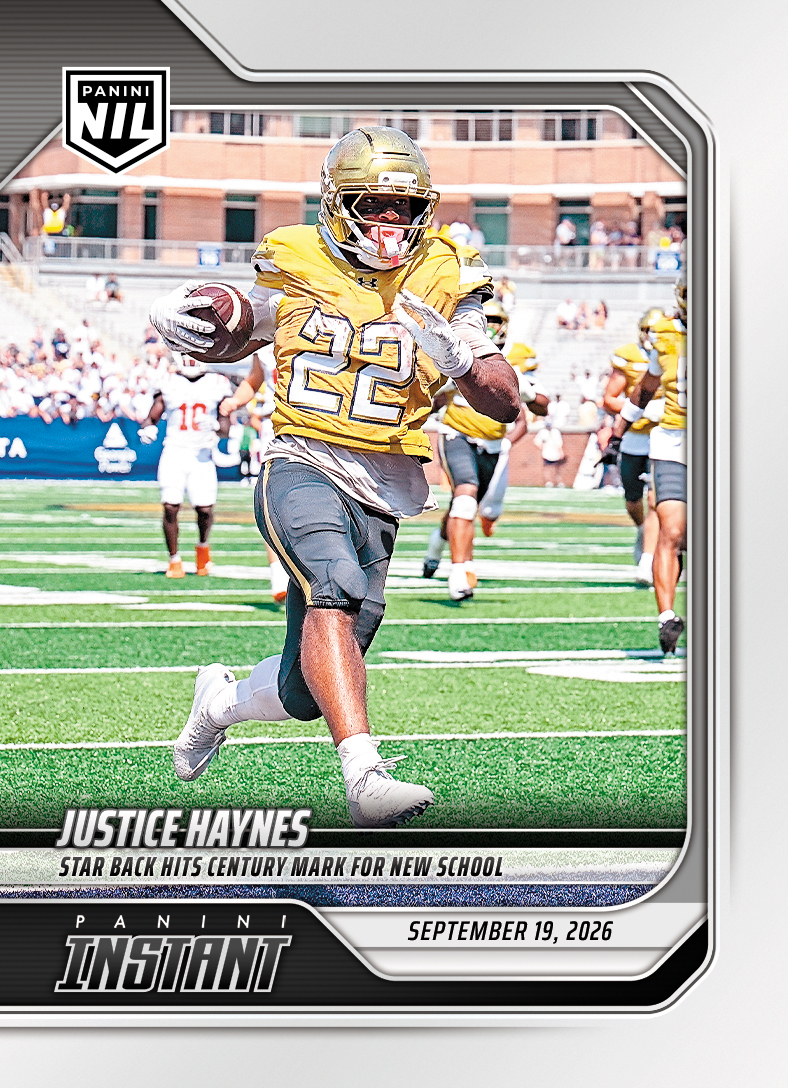 Detailed Image of Justice Haynes - 2026 Panini Instant NIL College Football #3-JHA - Base Card 25-pack