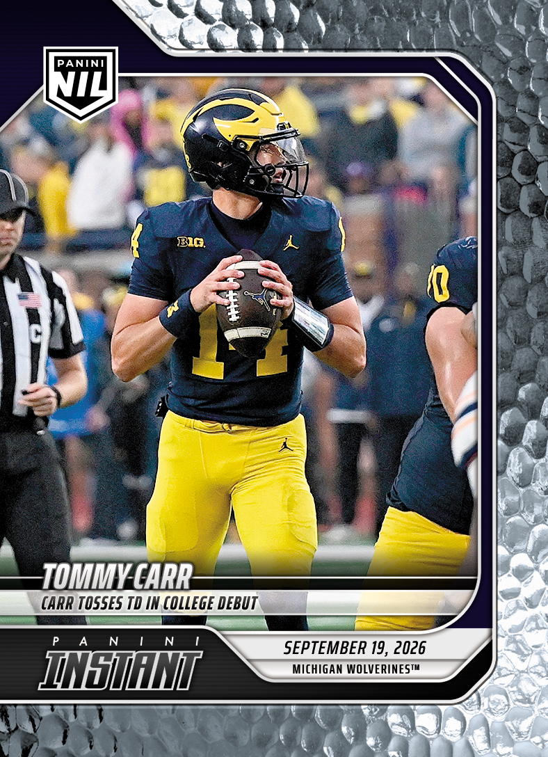 Detailed Image of Tommy Carr - 2026 Panini NIL College Football #3-TCR - Metallic /5