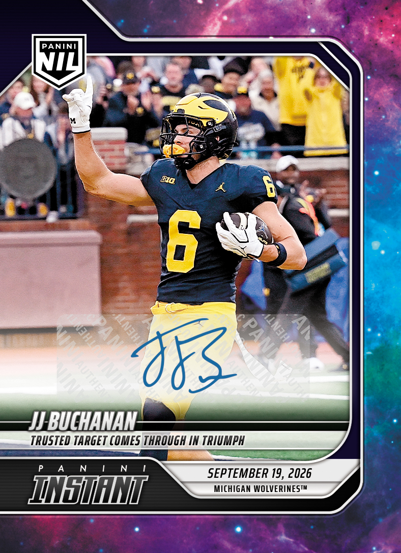 Detailed Image of JJ Buchanan - 2026 Panini Instant NIL College Football #3-JJB - Galaxy 1/1 Auto