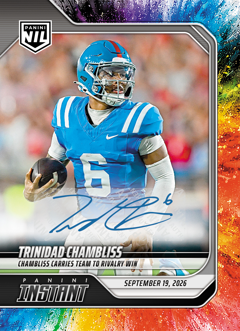 Detailed Image of Trinidad Chambliss - 2026 Panini Instant NIL College Football #3-TCH - Color Blast /10 Auto