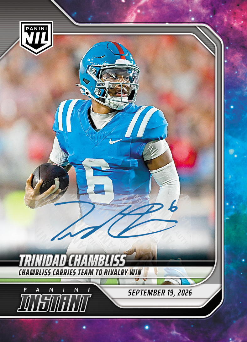 Detailed Image of Trinidad Chambliss - 2026 Panini Instant NIL College Football #3-TCH - Galaxy 1/1 Auto