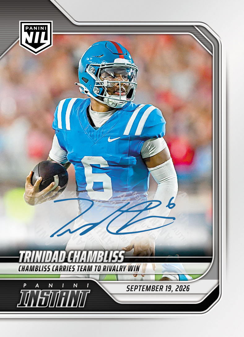 Detailed Image of Trinidad Chambliss - 2026 Panini Instant NIL College Football #3-TCH - Base /25 Auto