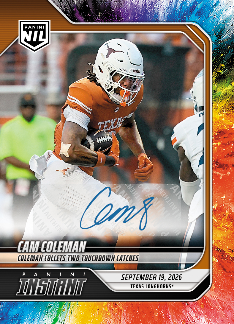 Detailed Image of Cam Coleman - 2026 Panini Instant NIL College Football #3-CCO - Color Blast /10 Auto