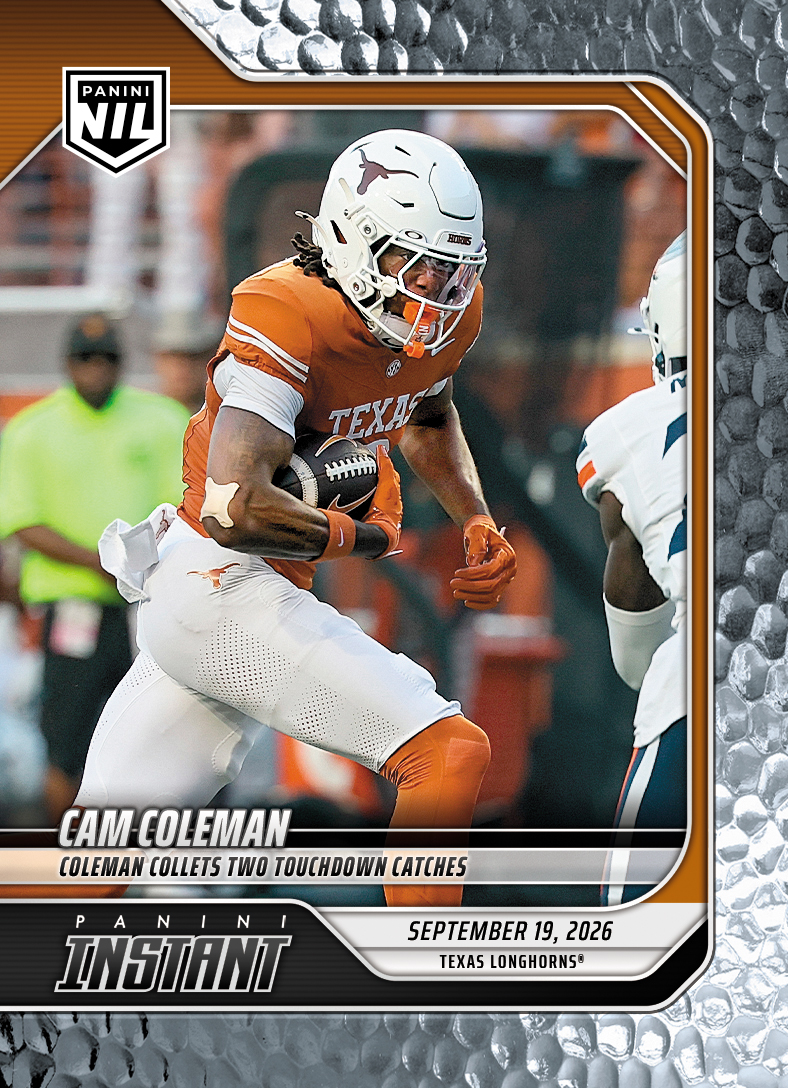 Detailed Image of Cam Coleman - 2026 Panini Instant NIL College Football #3-CCO - Metallic /5