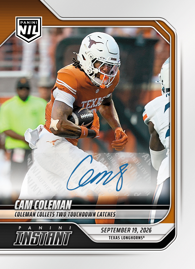 Detailed Image of Cam Coleman - 2026 Panini Instant NIL College Football #3-CCO - Base /25 Auto