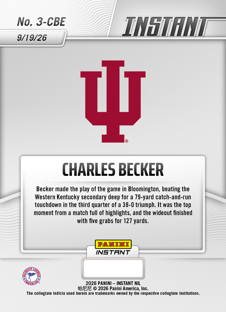 Product thumbnail image 2 of Charles Becker - 2026 Panini Instant NIL College Football #3-CBE - Base Card 25-pack