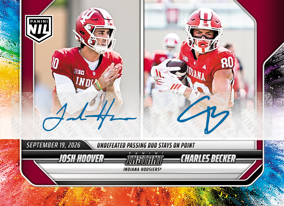 Detailed Image of Josh Hoover/Charles Becker - 2026 Panini Instant NIL College Football #3-IND - Color Blast /10 Auto