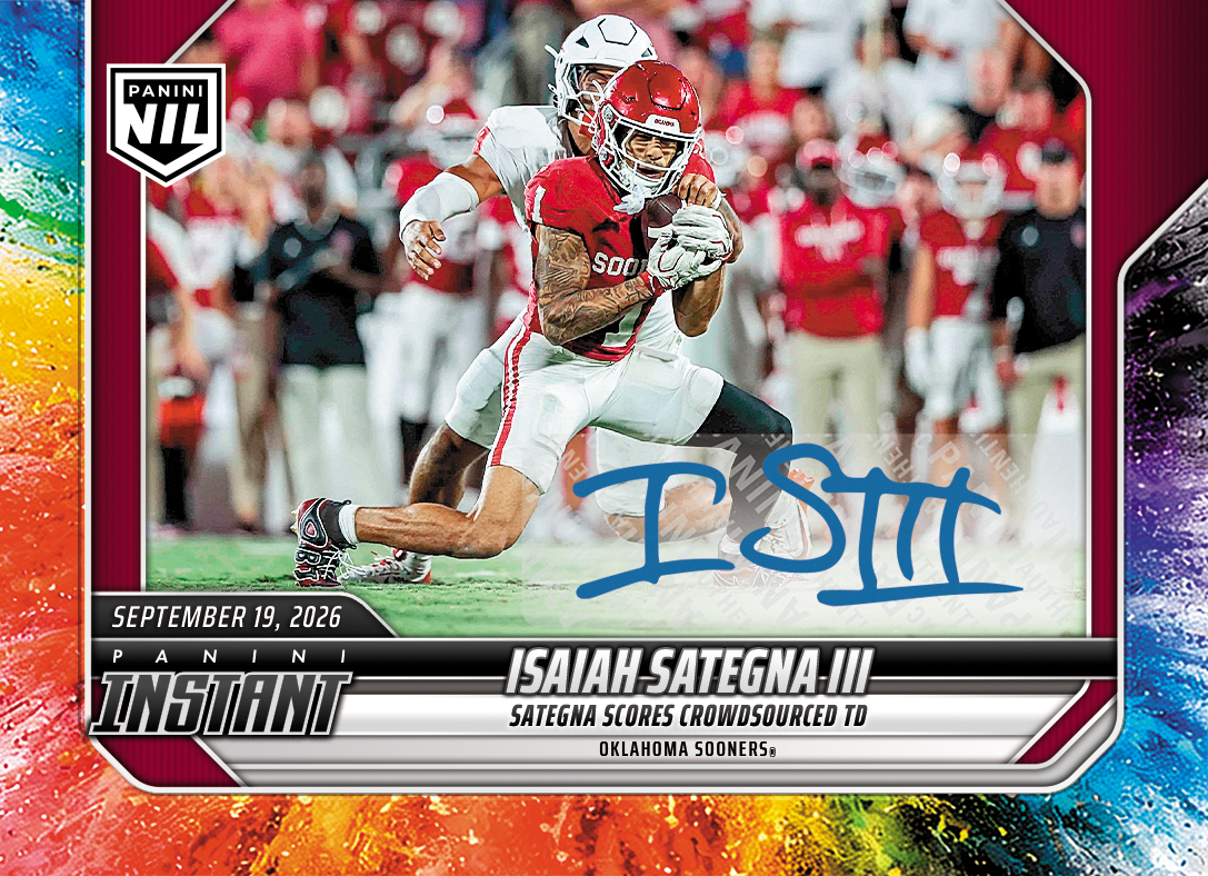 Detailed Image of Isaiah Sategna III - 2026 Panini Instant NIL College Football #3-ISA - Color Blast /10 Auto