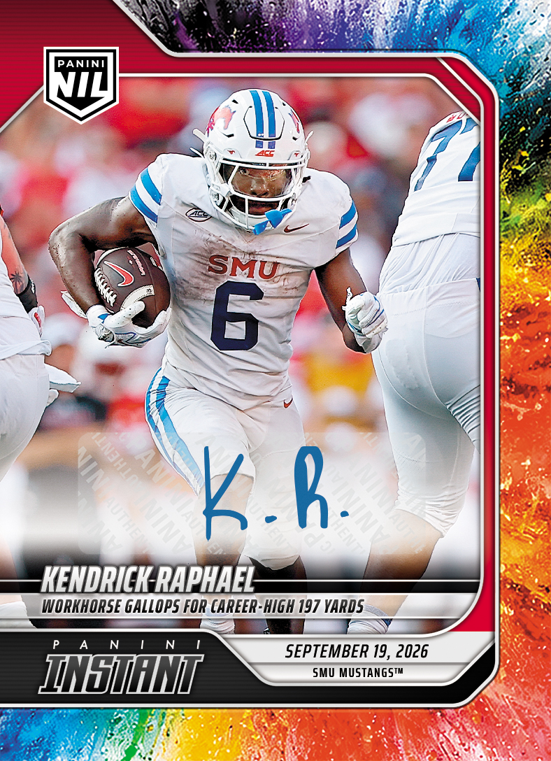 Detailed Image of Kendrick Raphael - 2026 Panini Instant NIL College Football #3-KRA - Color Blast /10 Auto