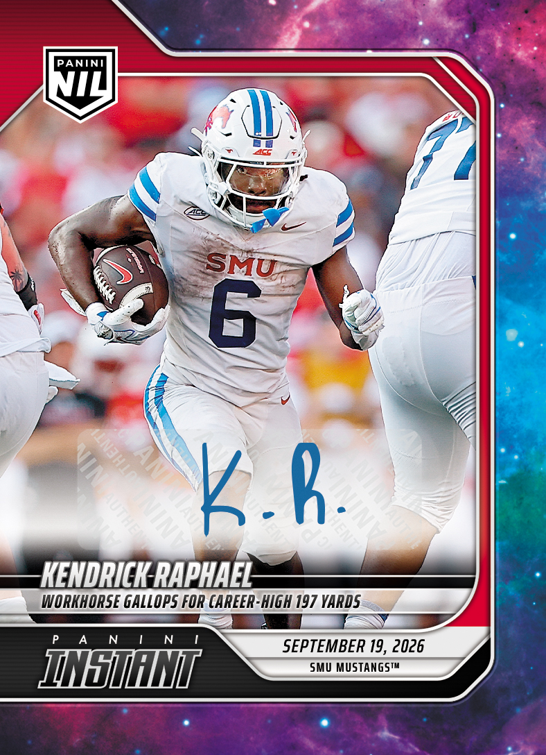 Detailed Image of Kendrick Raphael - 2026 Panini Instant NIL College Football #3-KRA - Galaxy 1/1 Auto
