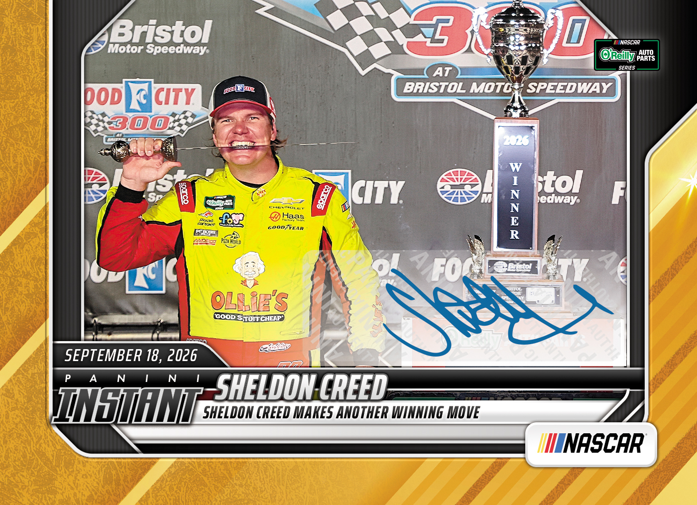 Detailed Image of Sheldon Creed - 2026 Panini Instant NASCAR #83 - Gold /10 Auto