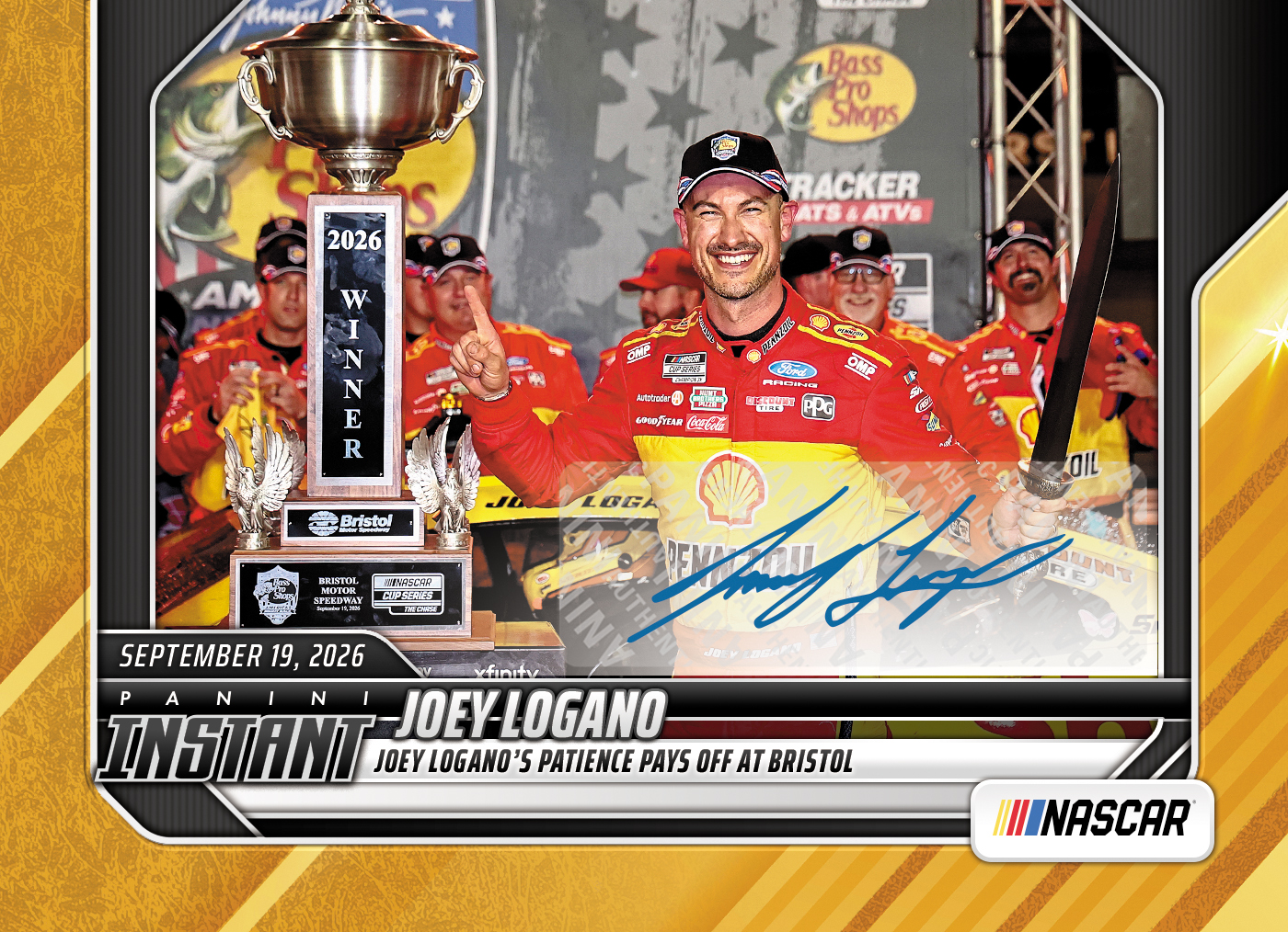 Detailed Image of Joey Logano - 2026 Panini Instant NASCAR #84 - Gold /10 Auto