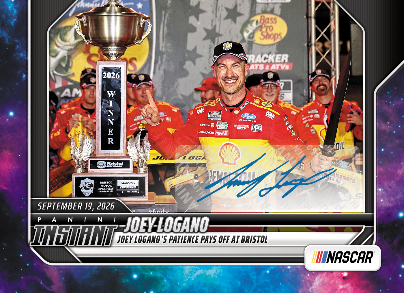 Detailed Image of Joey Logano - 2026 Panini Instant NASCAR #84- Galaxy 1/1 Auto