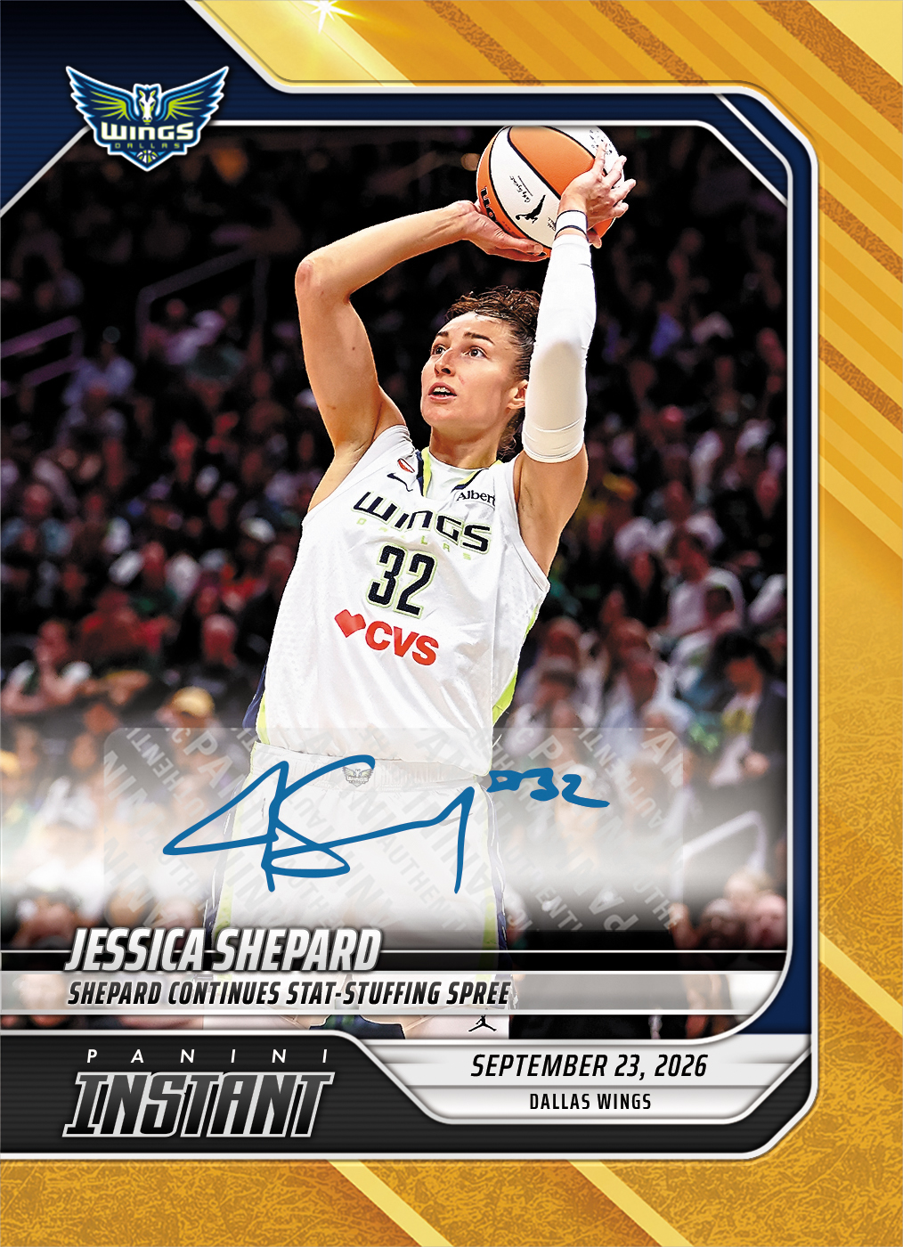 Detailed Image of Jessica Shepard - 2026 Panini Instant WNBA #369 - Gold /10 Auto