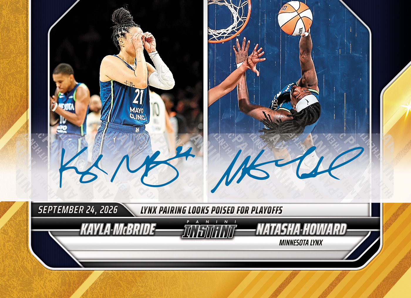 Detailed Image of Kayla McBride/Natasha Howard - 2026 Panini Instant WNBA #371 - Gold /10 Auto