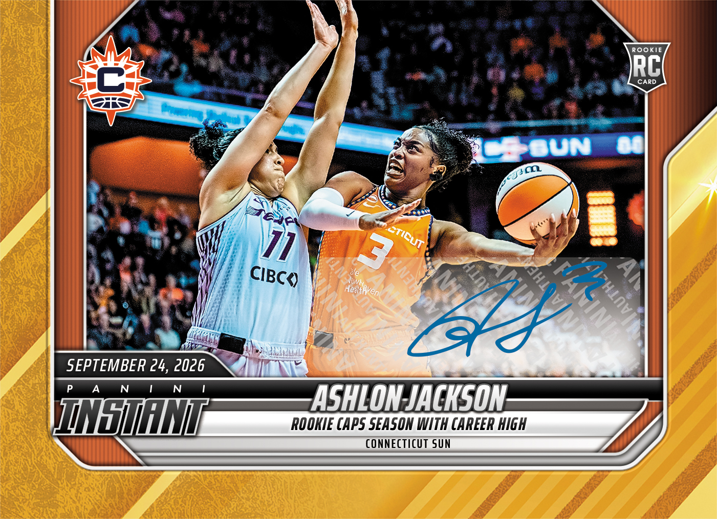 Detailed Image of Ashlon Jackson - 2026 Panini Instant WNBA #372 - Gold /10 Auto