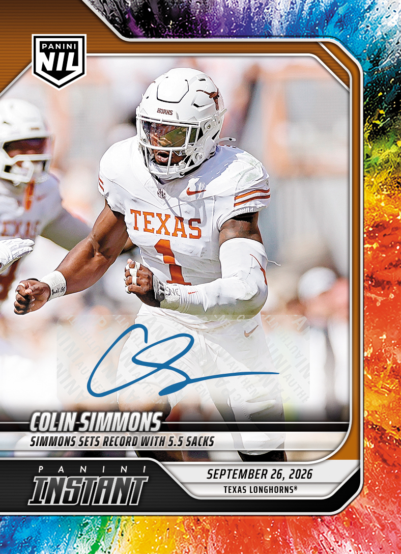 Detailed Image of Colin Simmons - 2026 Panini Instant NIL College Football #4-CSI - Color Blast /10 Auto
