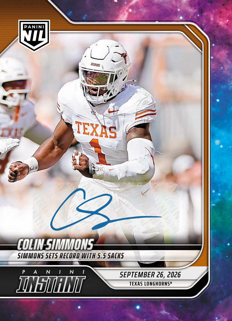 Detailed Image of Colin Simmons - 2026 Panini Instant NIL College Football #4-CSI - Galaxy 1/1 Auto