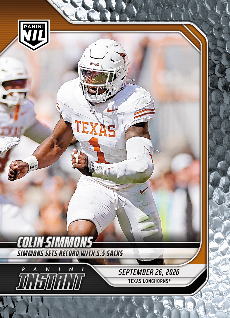 Detailed Image of Colin Simmons - 2026 Panini Instant NIL College Football #4-CSI - Metallic /5