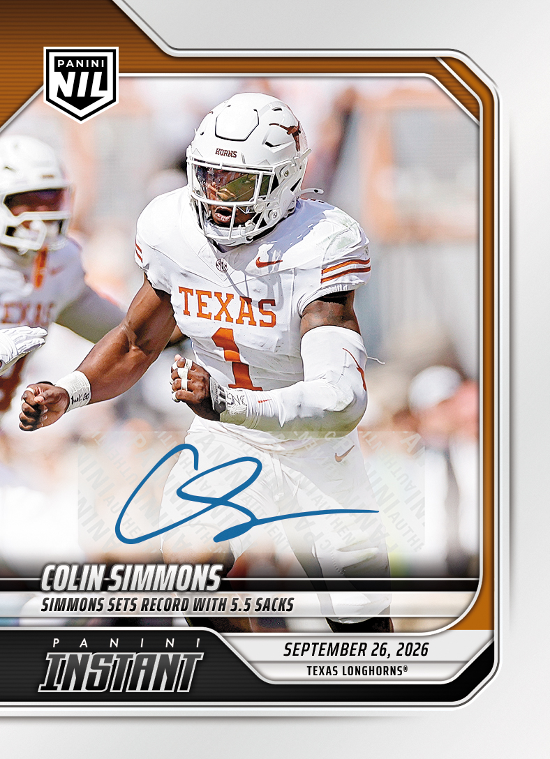 Detailed Image of Colin Simmons - 2026 Panini Instant NIL College Football #4-CSI - Base /25 Auto