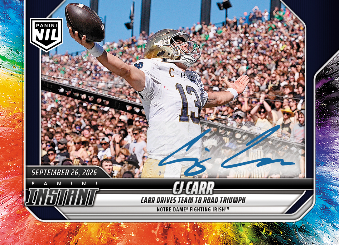 Detailed Image of CJ Carr - 2026 Panini Instant NIL College Football #4-CJC - Color Blast /10 Auto