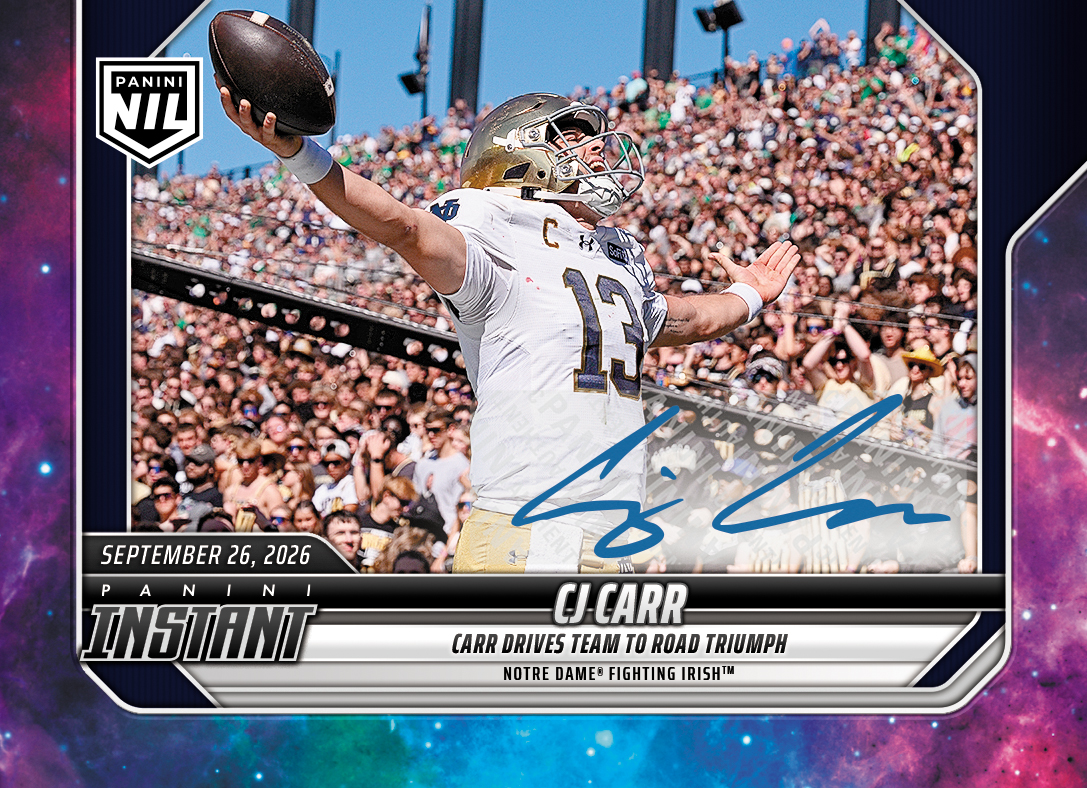 Detailed Image of CJ Carr - 2026 Panini Instant NIL College Football #4-CJC - Galaxy 1/1 Auto